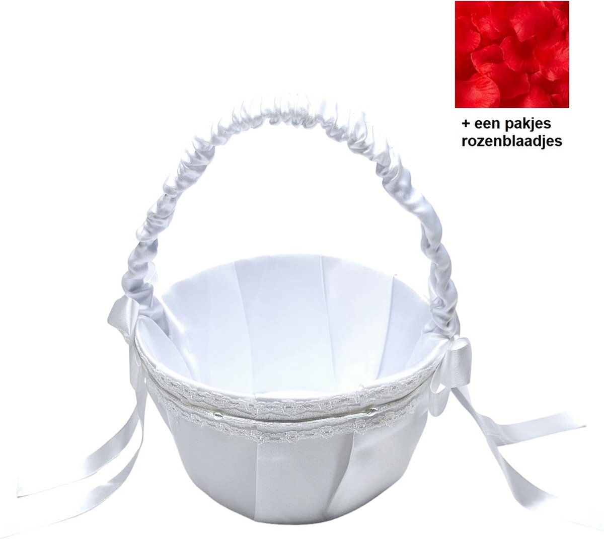 Mooie wit Strooimandje bruiloft- Luxe Formaat Rozenblaadjes mandje voor bruidmeisje Youhomy Weddingdecor Bruiloft| Huwelijksfeest|Versierde mandje satijn, bloem